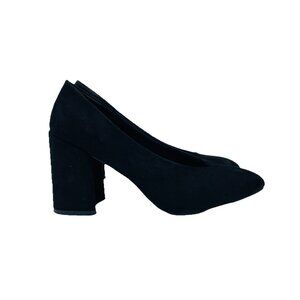 Qupid Shoes Womens Size 8 Black Chunky Block Heel Comfort Slip On Faux Suede